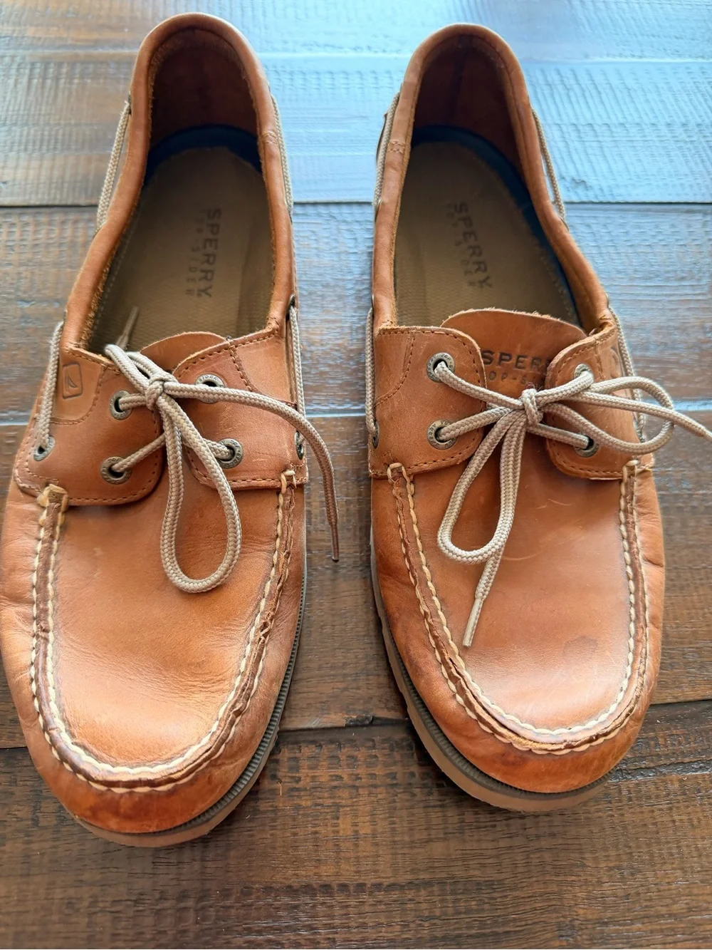 Sperry Men's Leather Moc Toe Boat Shoes in Cognac Brown